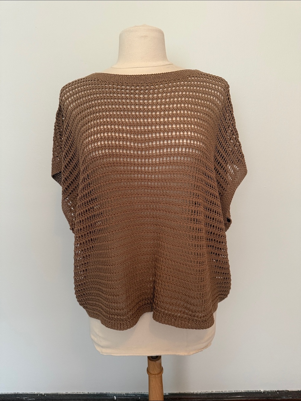 Max Studio Open-Knit Scoop Neck Sweater in Brown